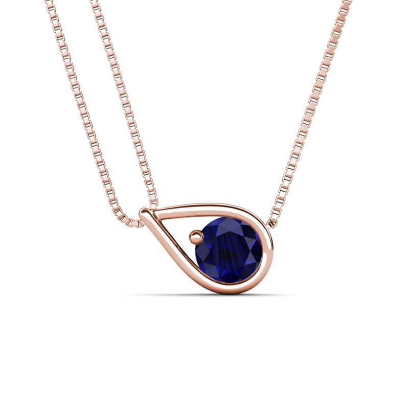 Tiya 1.15 ct Lab Created Blue Sapphire (6.00 mm) Women Collier Double Chain Diagonal Teardrop Solitaire Pendant Necklace 