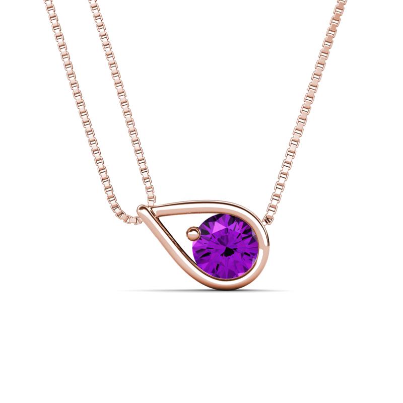Tiya 0.72 ct Amethyst (6.00 mm) Women Collier Double Chain Diagonal Teardrop Solitaire Pendant Necklace 