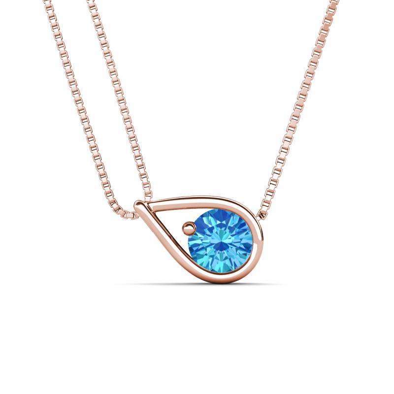 Tiya 0.88 ct Blue Topaz (6.00 mm) Women Collier Double Chain Diagonal Teardrop Solitaire Pendant Necklace 