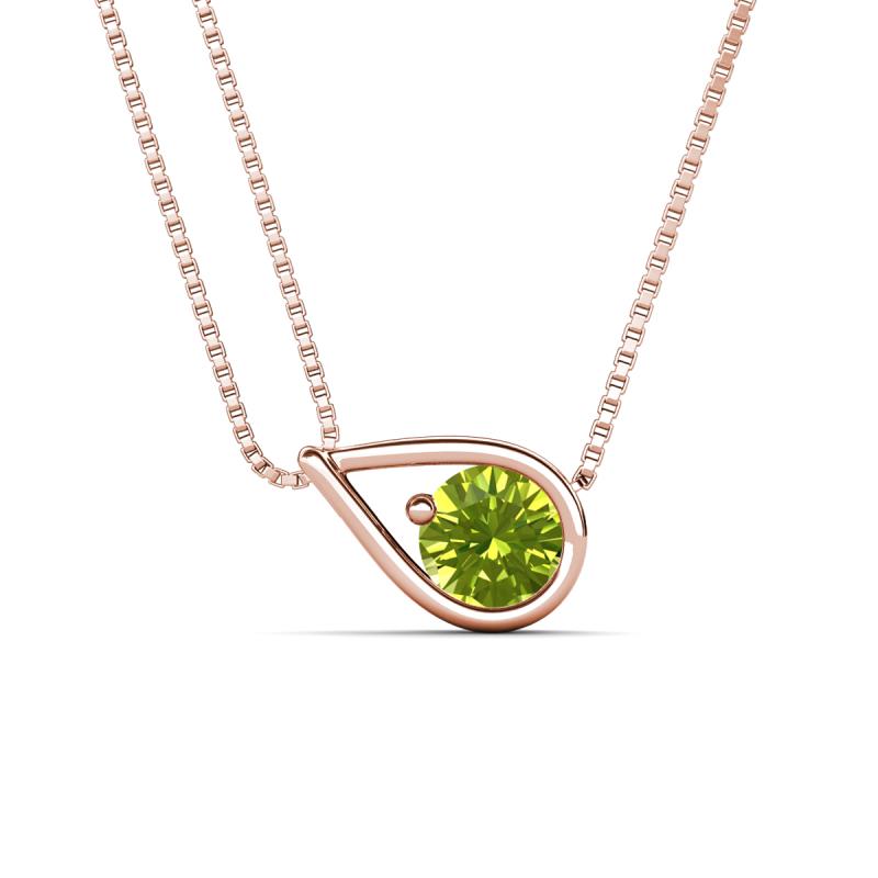 Tiya 0.80 ct Peridot (6.00 mm) Women Collier Double Chain Diagonal Teardrop Solitaire Pendant Necklace 