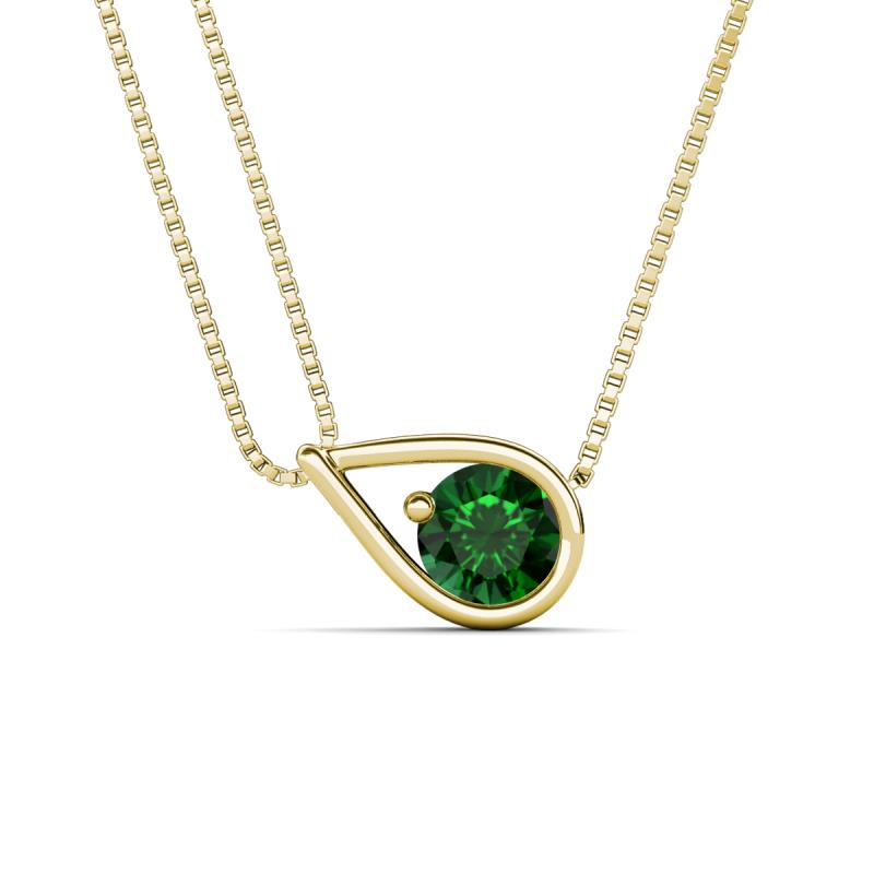 Tiya 0.80 ct Lab Created Emerald (6.00 mm) Women Collier Double Chain Diagonal Teardrop Solitaire Pendant Necklace 