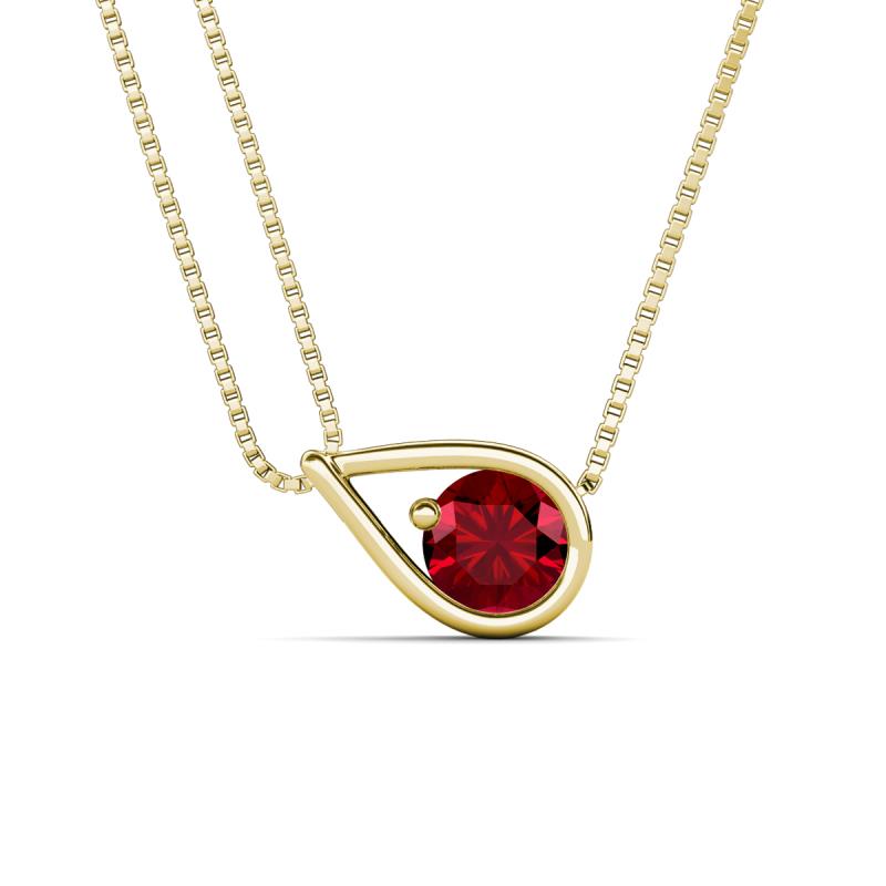 Tiya 0.95 ct Lab Created Ruby (6.00 mm) Women Collier Double Chain Diagonal Teardrop Solitaire Pendant Necklace 