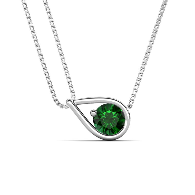 Tiya 0.80 ct Lab Created Emerald (6.00 mm) Women Collier Double Chain Diagonal Teardrop Solitaire Pendant Necklace 