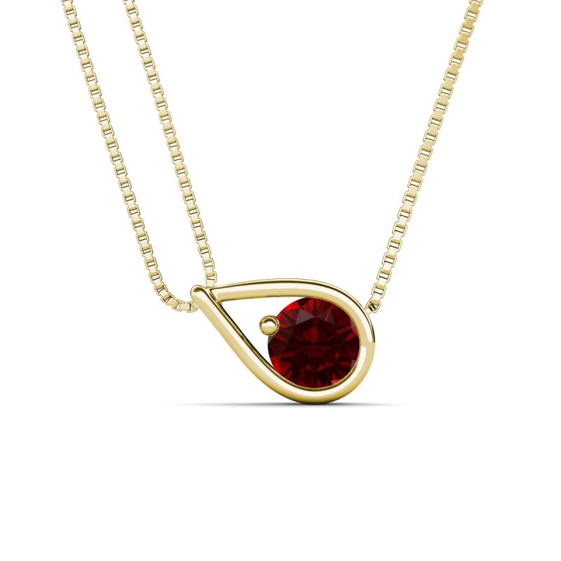 Tiya 0.90 ct Red Garnet (6.00 mm) Women Collier Double Chain Diagonal Teardrop Solitaire Pendant Necklace 