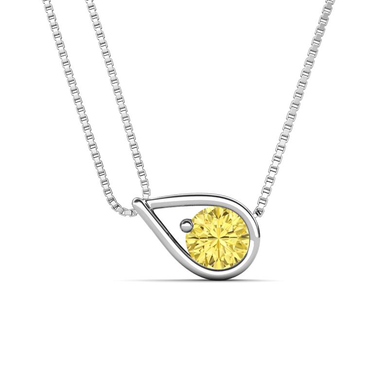 Tiya 0.95 ct Lab Created Yellow Sapphire (6.00 mm) Women Collier Double Chain Diagonal Teardrop Solitaire Pendant Necklace 
