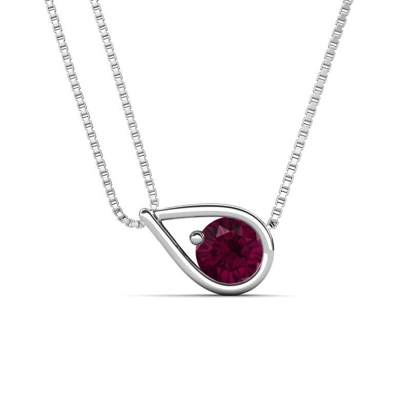 Tiya 0.82 ct Rhodolite Garnet (6.00 mm) Women Collier Double Chain Diagonal Teardrop Solitaire Pendant Necklace 