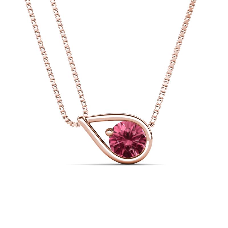 Tiya 0.72 ct Pink Tourmaline (6.00 mm) Women Collier Double Chain Diagonal Teardrop Solitaire Pendant Necklace 