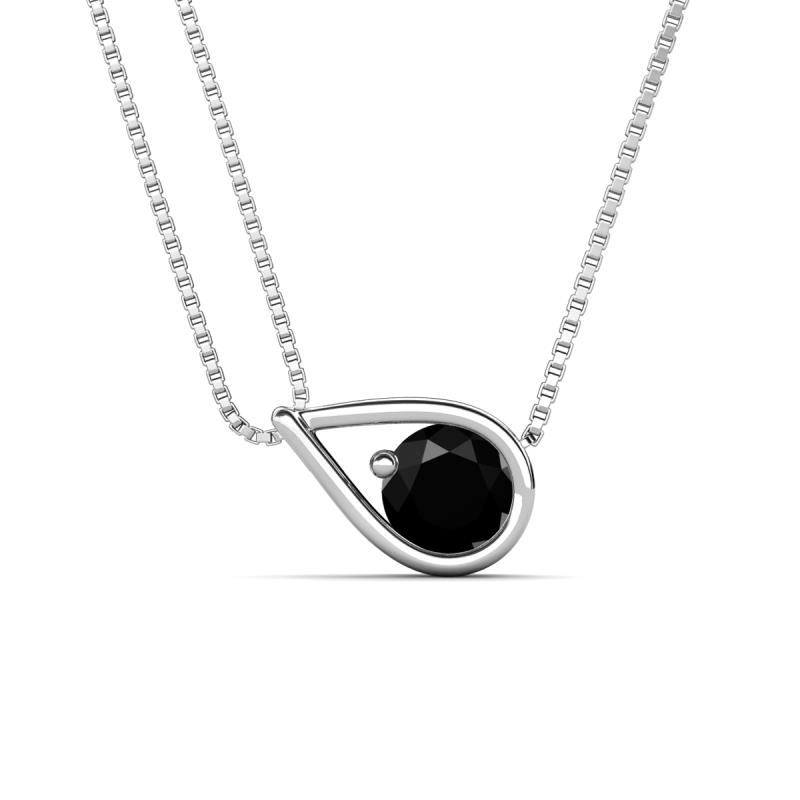 Tiya 1.00 ct Black Diamond (6.00 mm) Women Collier Double Chain Diagonal Teardrop Solitaire Pendant Necklace 