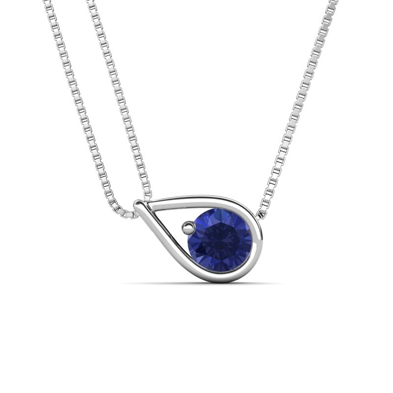 Tiya 0.72 ct Iolite (6.00 mm) Women Collier Double Chain Diagonal Teardrop Solitaire Pendant Necklace 