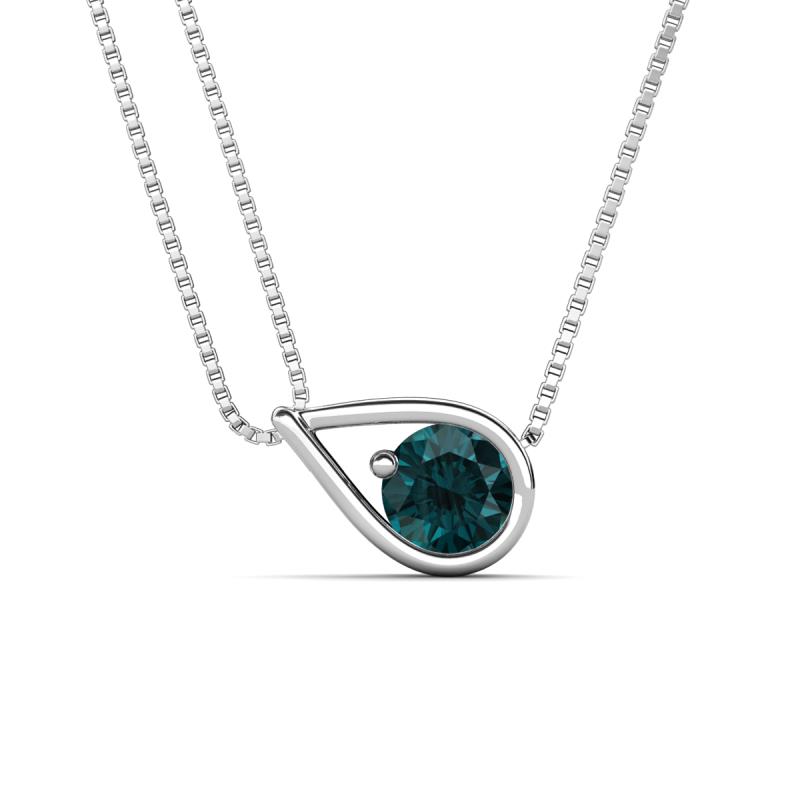 Tiya 0.95 ct London Blue Topaz (6.00 mm) Women Collier Double Chain Diagonal Teardrop Solitaire Pendant Necklace 