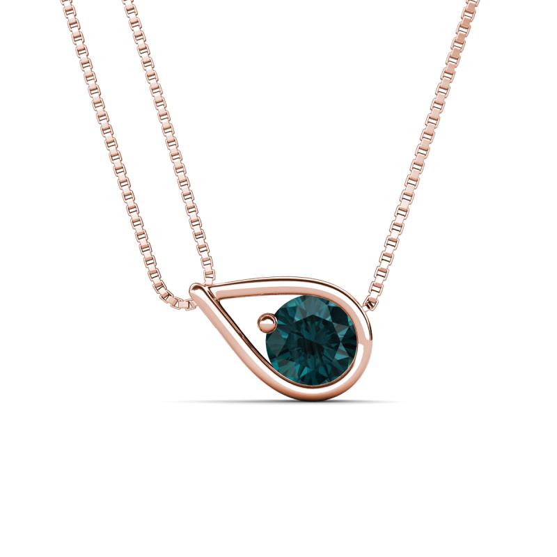 Tiya 0.95 ct London Blue Topaz (6.00 mm) Women Collier Double Chain Diagonal Teardrop Solitaire Pendant Necklace 