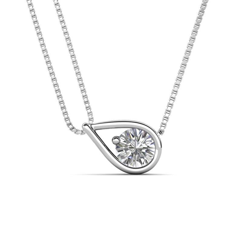 Tiya 0.70 ct Moissanite (6.00 mm) Women Collier Double Chain Diagonal Teardrop Solitaire Pendant Necklace 