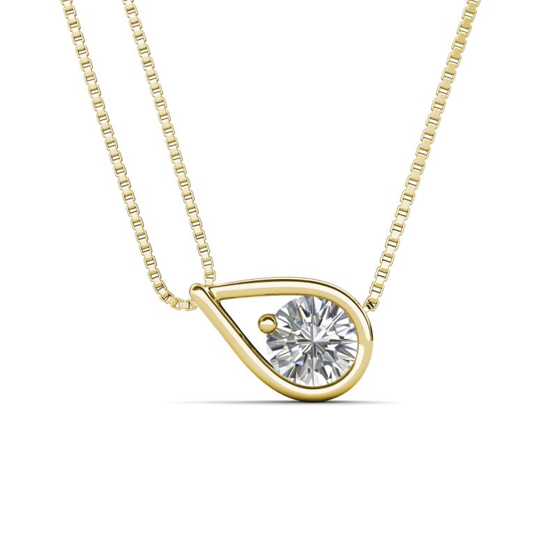 Tiya 0.70 ct Moissanite (6.00 mm) Women Collier Double Chain Diagonal Teardrop Solitaire Pendant Necklace 