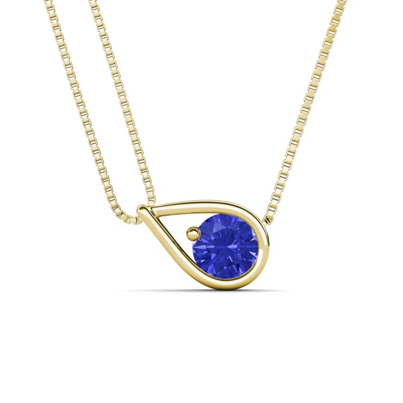 Tiya 0.80 ct Tanzanite (6.00 mm) Women Collier Double Chain Diagonal Teardrop Solitaire Pendant Necklace 