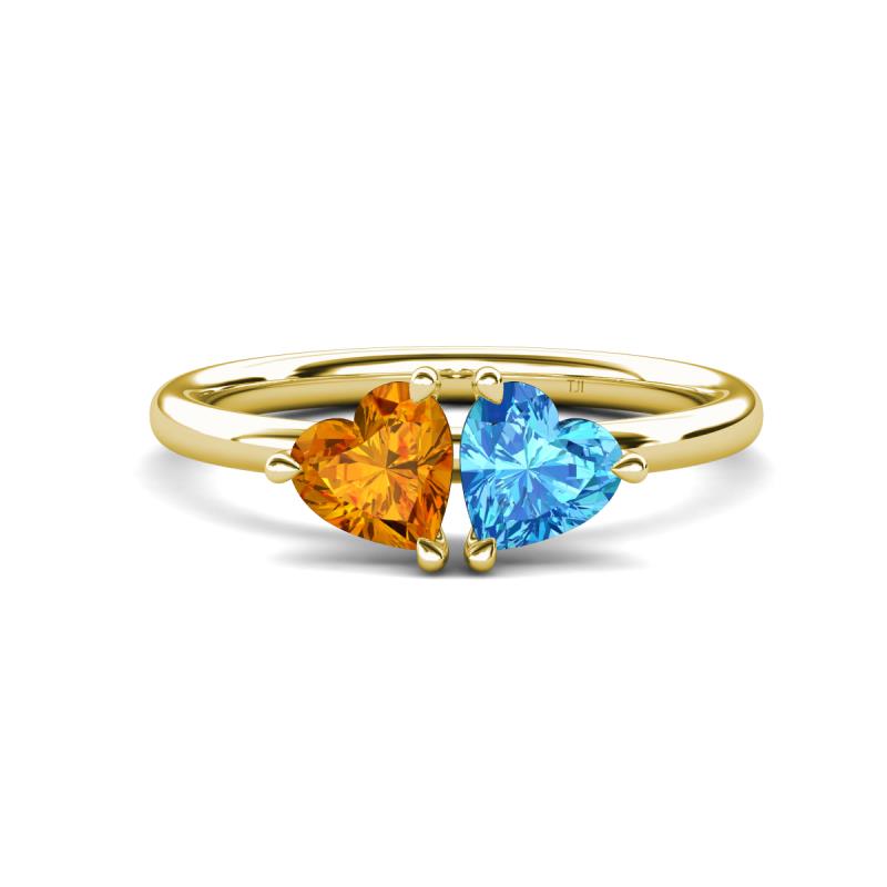Francesca 1.68 ctw Heart Shape (6.00 mm) Citrine & Blue Topaz Toi Et Moi Engagement Ring 