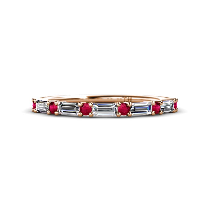 Sarah 0.85 ctw Natural Diamond Baguette (4x2 mm) & Ruby Round (2.30 mm) Wedding Band 