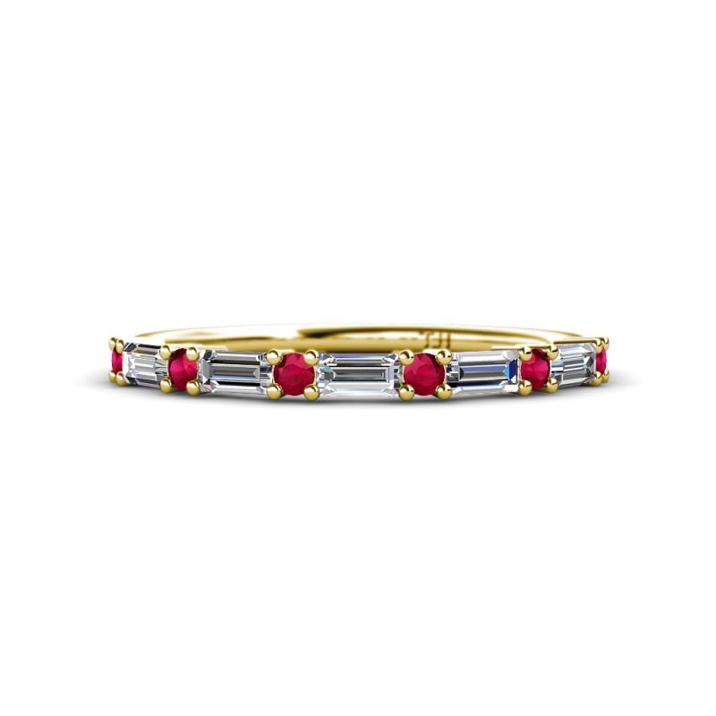 Sarah 0.85 ctw Natural Diamond Baguette (4x2 mm) & Ruby Round (2.30 mm) Wedding Band 