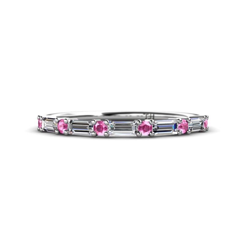 Sarah 0.83 ctw Natural Diamond Baguette (4x2 mm) & Pink Sapphire Round (2.30 mm) Wedding Band 