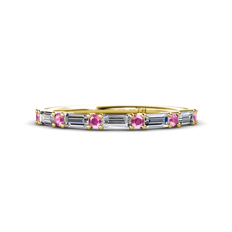 Sarah 0.83 ctw Natural Diamond Baguette (4x2 mm) & Pink Sapphire Round (2.30 mm) Wedding Band 