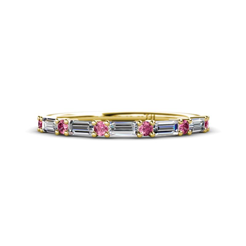 Sarah 0.85 ctw Natural Diamond Baguette (4x2 mm) & Pink Tourmaline Round (2.30 mm) Wedding Band 