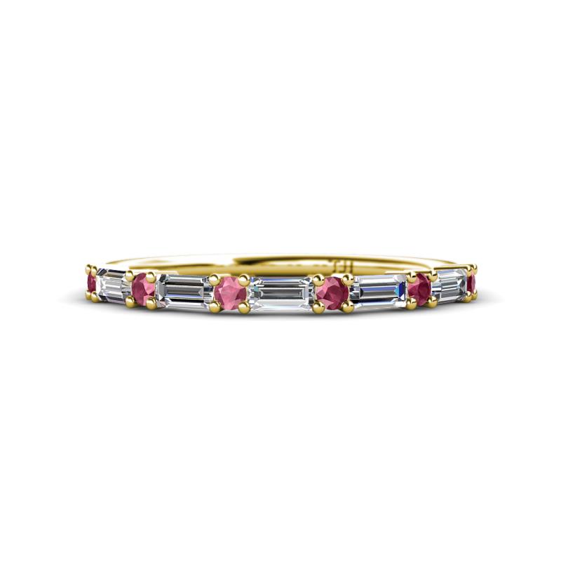 Sarah 0.87 ctw Natural Diamond Baguette (4x2 mm) & Rhodolite Garnet Round (2.30 mm) Wedding Band 