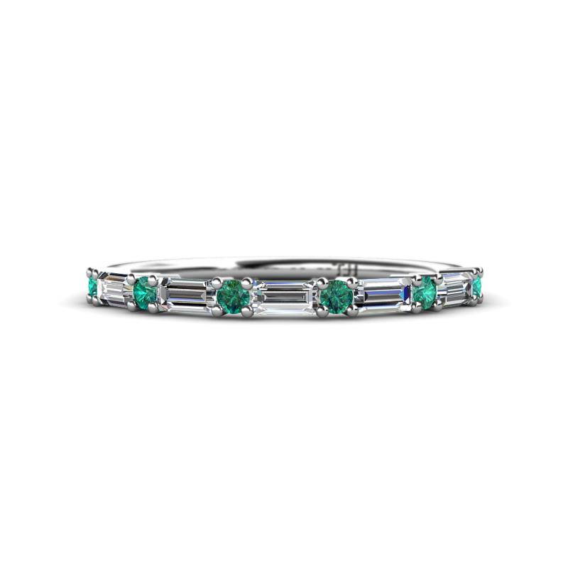 Sarah 0.73 ctw Natural Diamond Baguette (4x2 mm) & Emerald Round (2.30 mm) Wedding Band 