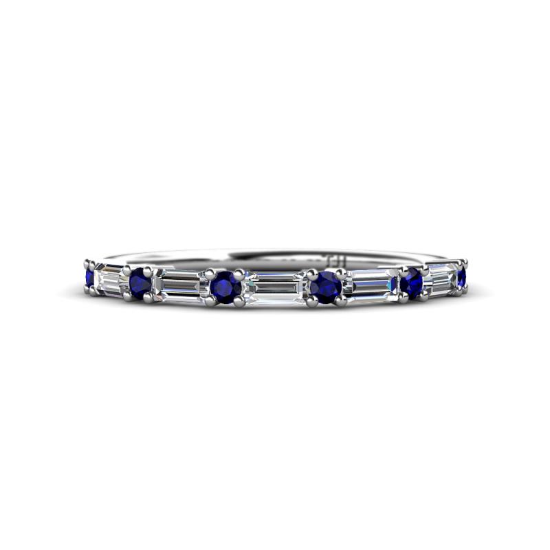 Sarah 0.83 ctw Natural Diamond Baguette (4x2 mm) & Blue Sapphire Round (2.30 mm) Wedding Band 