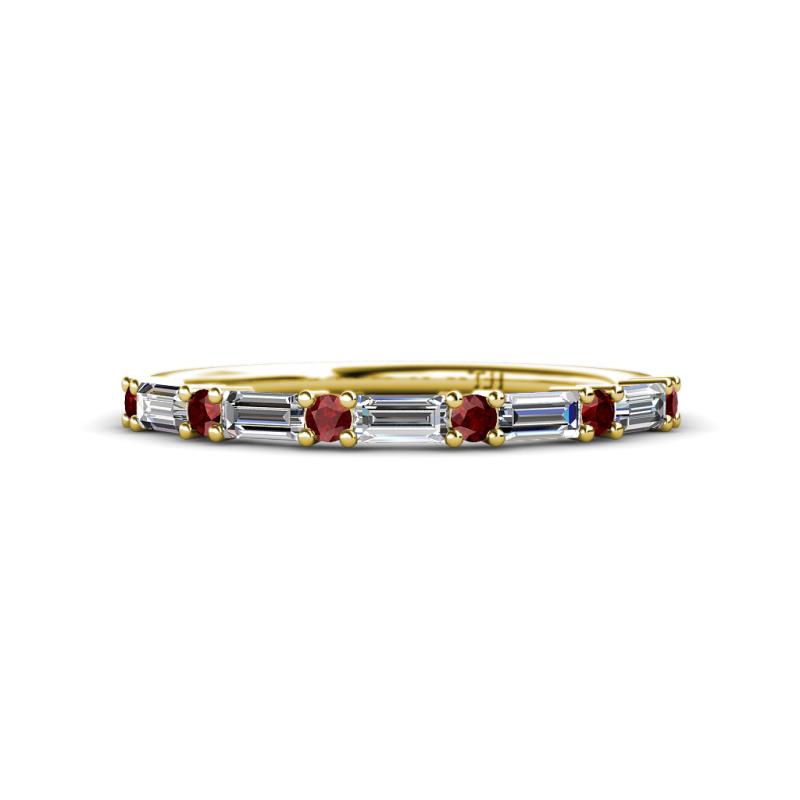 Sarah 0.87 ctw Lab Grown Diamond Baguette (4x2 mm) & Red Garnet Round (2.30 mm) Wedding Band 
