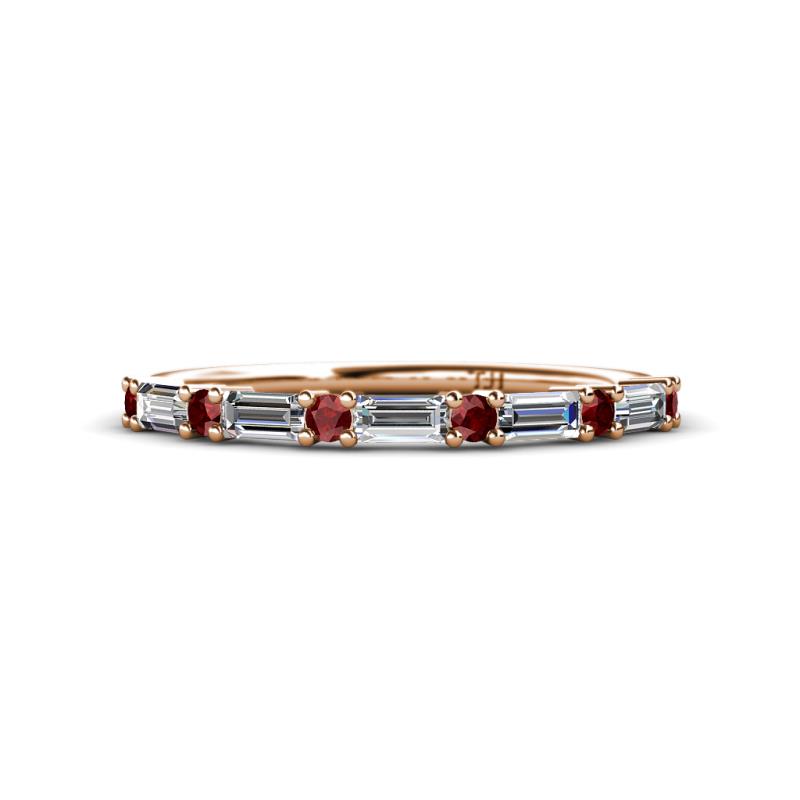 Sarah 0.87 ctw Lab Grown Diamond Baguette (4x2 mm) & Red Garnet Round (2.30 mm) Wedding Band 