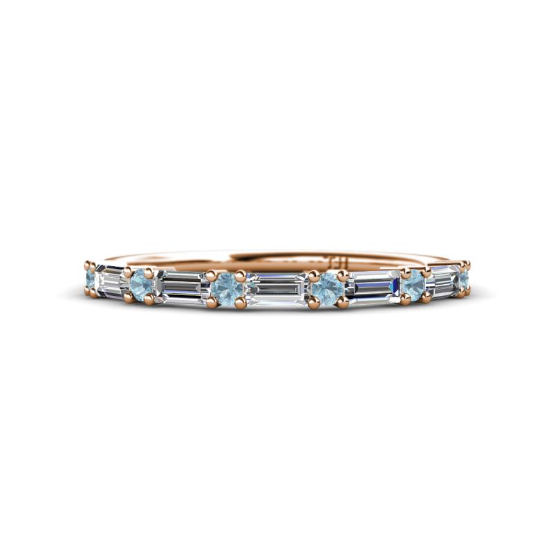 Sarah 0.73 ctw Lab Grown Diamond Baguette (4x2 mm) & Aquamarine Round (2.30 mm) Wedding Band 