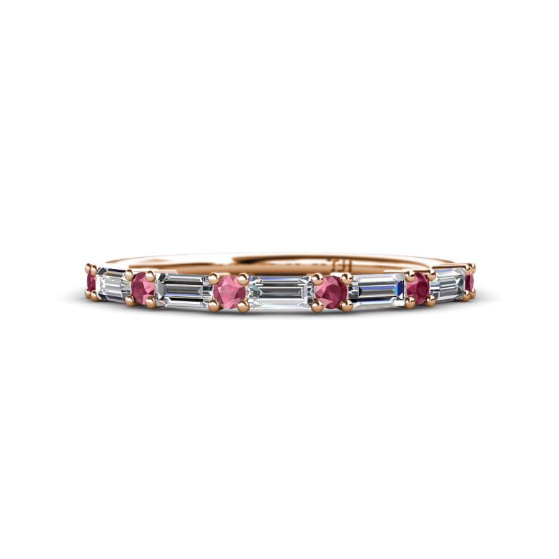 Sarah 0.87 ctw Lab Grown Diamond Baguette (4x2 mm) & Rhodolite Garnet Round (2.30 mm) Wedding Band 