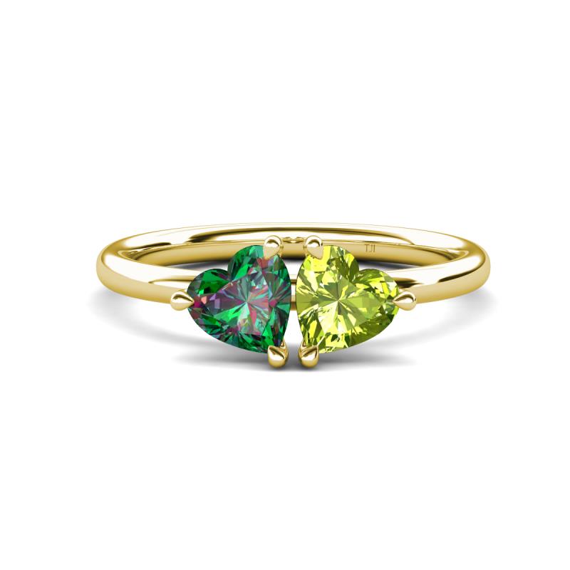 Francesca 1.70 ctw Heart Shape (6.00 mm) Lab Created Alexandrite & Peridot Toi Et Moi Engagement Ring 