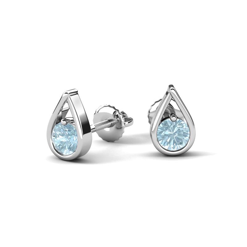 Tasha 0.40 ctw (4.00 mm) Round Aquamarine Tear Drop Solitaire Women Stud Earrings 