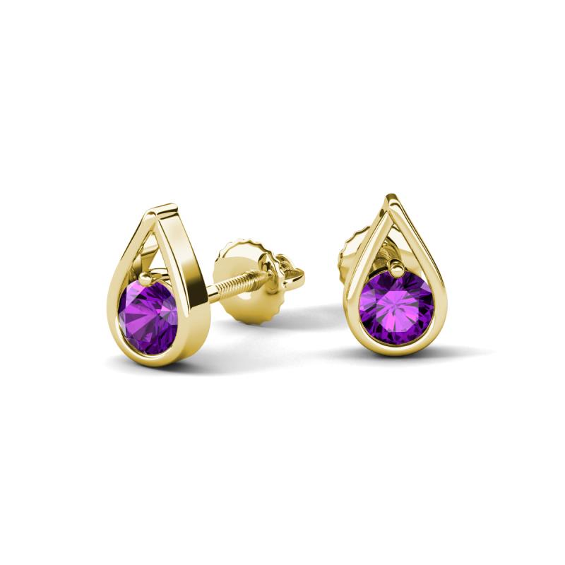 Tasha 0.40 ctw (4.00 mm) Round Amethyst Tear Drop Solitaire Women Stud Earrings 