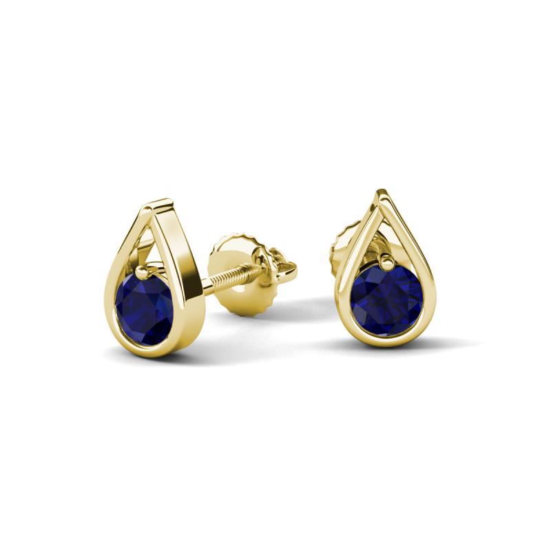 Tasha 0.60 ctw (4.00 mm) Round Blue Sapphire Tear Drop Solitaire Women Stud Earrings 