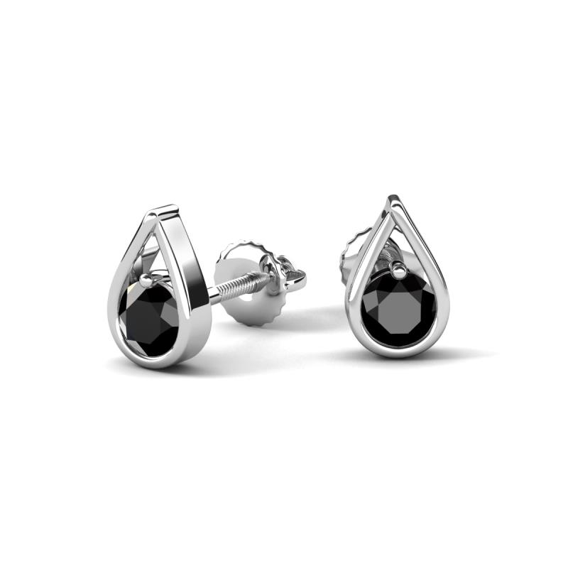 Tasha 0.54 ctw (4.00 mm) Round Black Diamond Tear Drop Solitaire Women Stud Earrings 