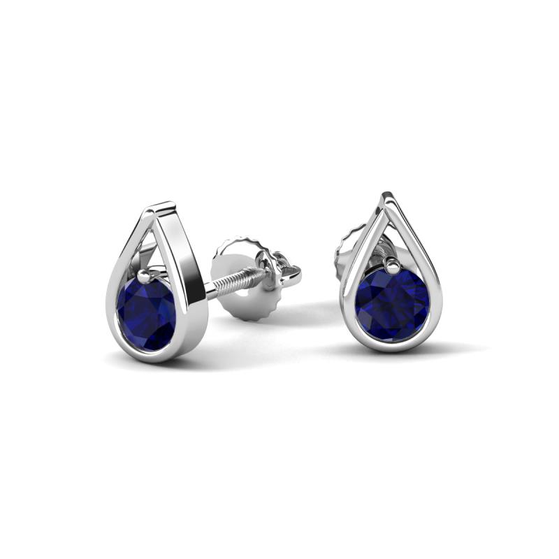 Tasha 0.60 ctw (4.00 mm) Round Blue Sapphire Tear Drop Solitaire Women Stud Earrings 