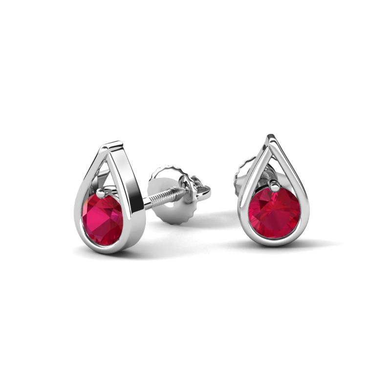 Tasha 0.52 ctw (4.00 mm) Round Ruby Tear Drop Solitaire Women Stud Earrings 
