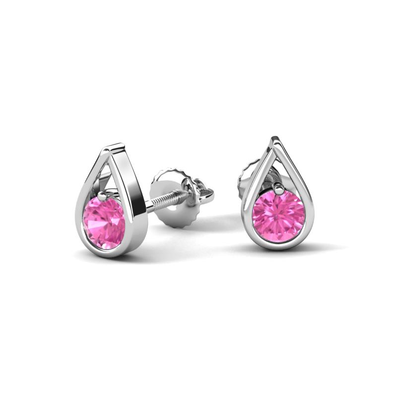 Tasha 0.53 ctw (4.00 mm) Round Pink Sapphire Tear Drop Solitaire Women Stud Earrings 