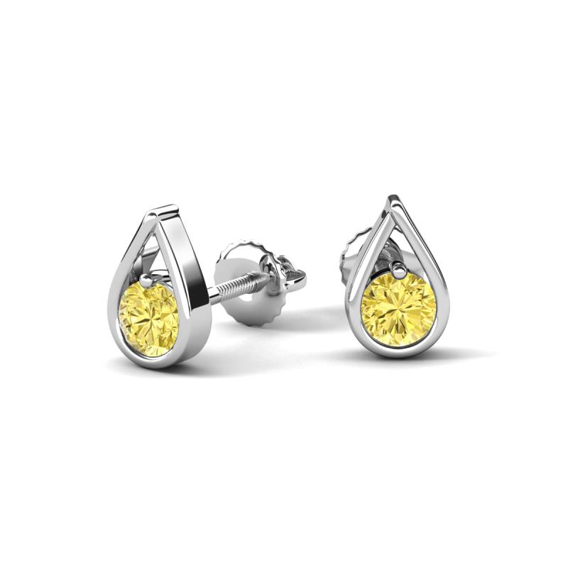 Tasha 0.53 ctw (4.00 mm) Round Yellow Sapphire Tear Drop Solitaire Women Stud Earrings 