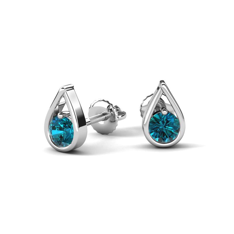 Tasha 0.50 ctw (4.00 mm) Round Blue Diamond Tear Drop Solitaire Women Stud Earrings 