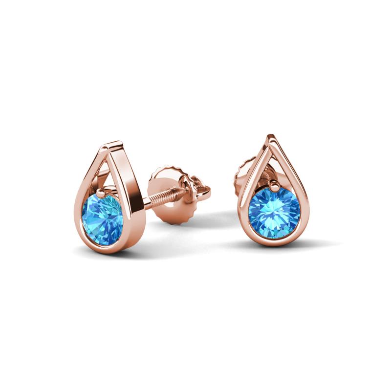 Tasha 0.44 ctw (4.00 mm) Round Blue Topaz Tear Drop Solitaire Women Stud Earrings 