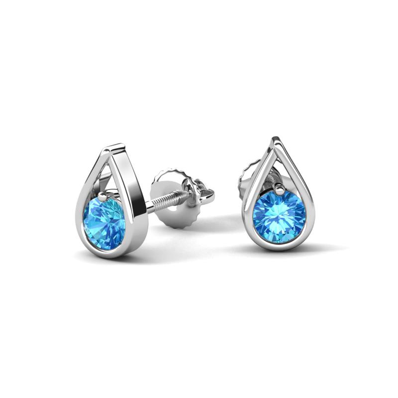 Tasha 0.44 ctw (4.00 mm) Round Blue Topaz Tear Drop Solitaire Women Stud Earrings 