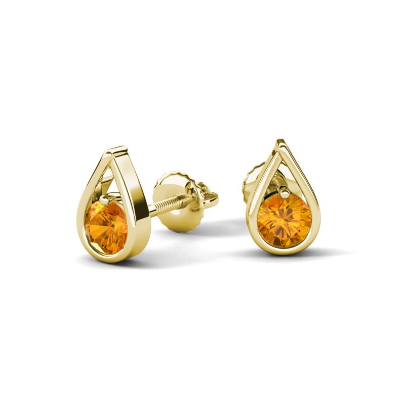 Tasha 0.40 ctw (4.00 mm) Round Citrine Tear Drop Solitaire Women Stud Earrings 