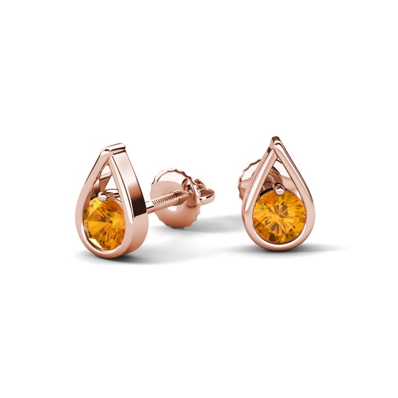 Tasha 0.40 ctw (4.00 mm) Round Citrine Tear Drop Solitaire Women Stud Earrings 