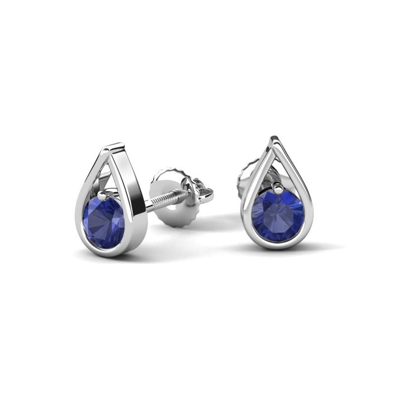 Tasha 0.40 ctw (4.00 mm) Round Iolite Tear Drop Solitaire Women Stud Earrings 