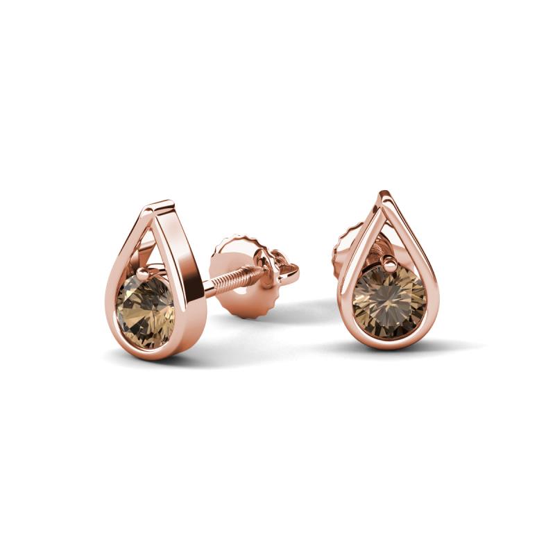 Tasha 0.48 ctw (4.00 mm) Round Smoky Quartz Tear Drop Solitaire Women Stud Earrings 