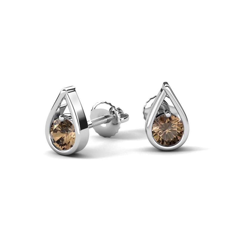 Tasha 0.48 ctw (4.00 mm) Round Smoky Quartz Tear Drop Solitaire Women Stud Earrings 