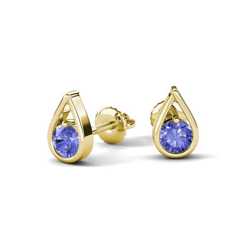 Tasha 0.46 ctw (4.00 mm) Round Tanzanite Tear Drop Solitaire Women Stud Earrings 