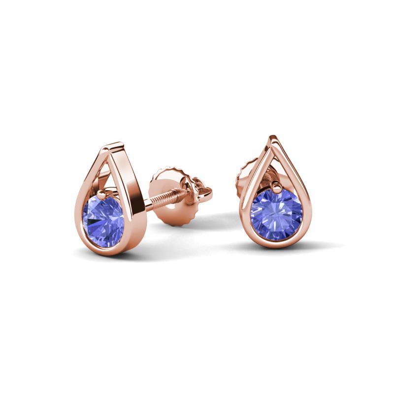 Tasha 0.46 ctw (4.00 mm) Round Tanzanite Tear Drop Solitaire Women Stud Earrings 